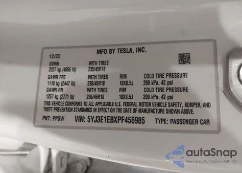 2023 Tesla Model 3 Long Range Dual Motor All-Wheel Drive из США, поврежденный, VIN 5YJ3E1EBXPF456985